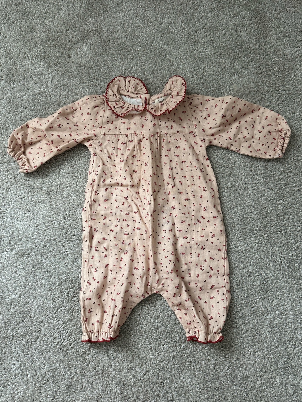 Long-Sleeve Floral Baby One-Piece with Ruffle Collar